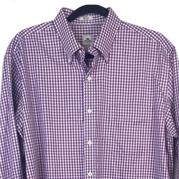 Peter Millar Men’s Nanoluxe Purple Gingham Button-Down - Picture 1 of 5